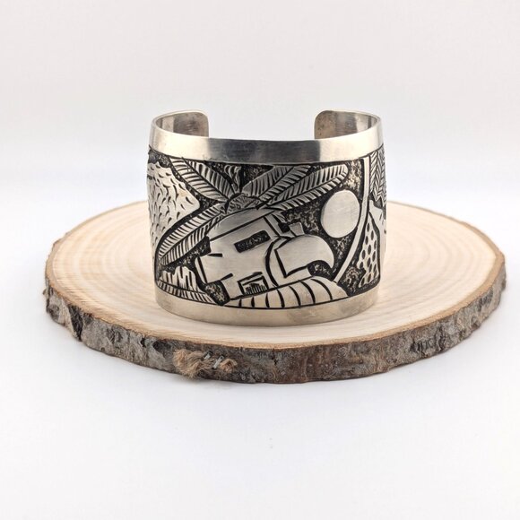 Native American Silver Bracelet Genuine Handcrafted Navajo Jewelry Sz 7 in - Picture 3 of 11